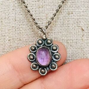 vintage Sterling silver amethyst pendant stainless chain Necklace 18"